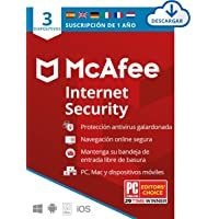 McAfee Internet Security 2021- 3 Dispositivos- 1 Año- Software Antivirus- Manager de Contraseñas- Seguridad Móvil- PC…